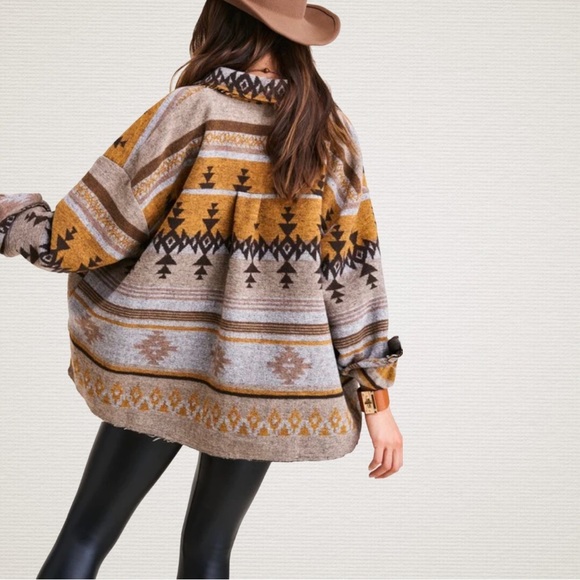 Boho Western Womens Jacket Small Medium Large Oversized Shacket Southwestern - Picture 3 of 12